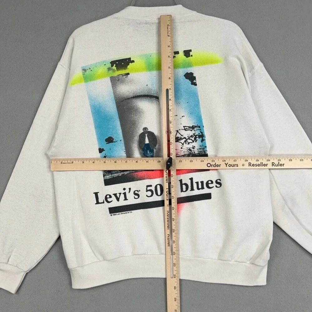 Vintage Levis Sweatshirt Mens Small White 501 Blues Pullover Double Sided 1988